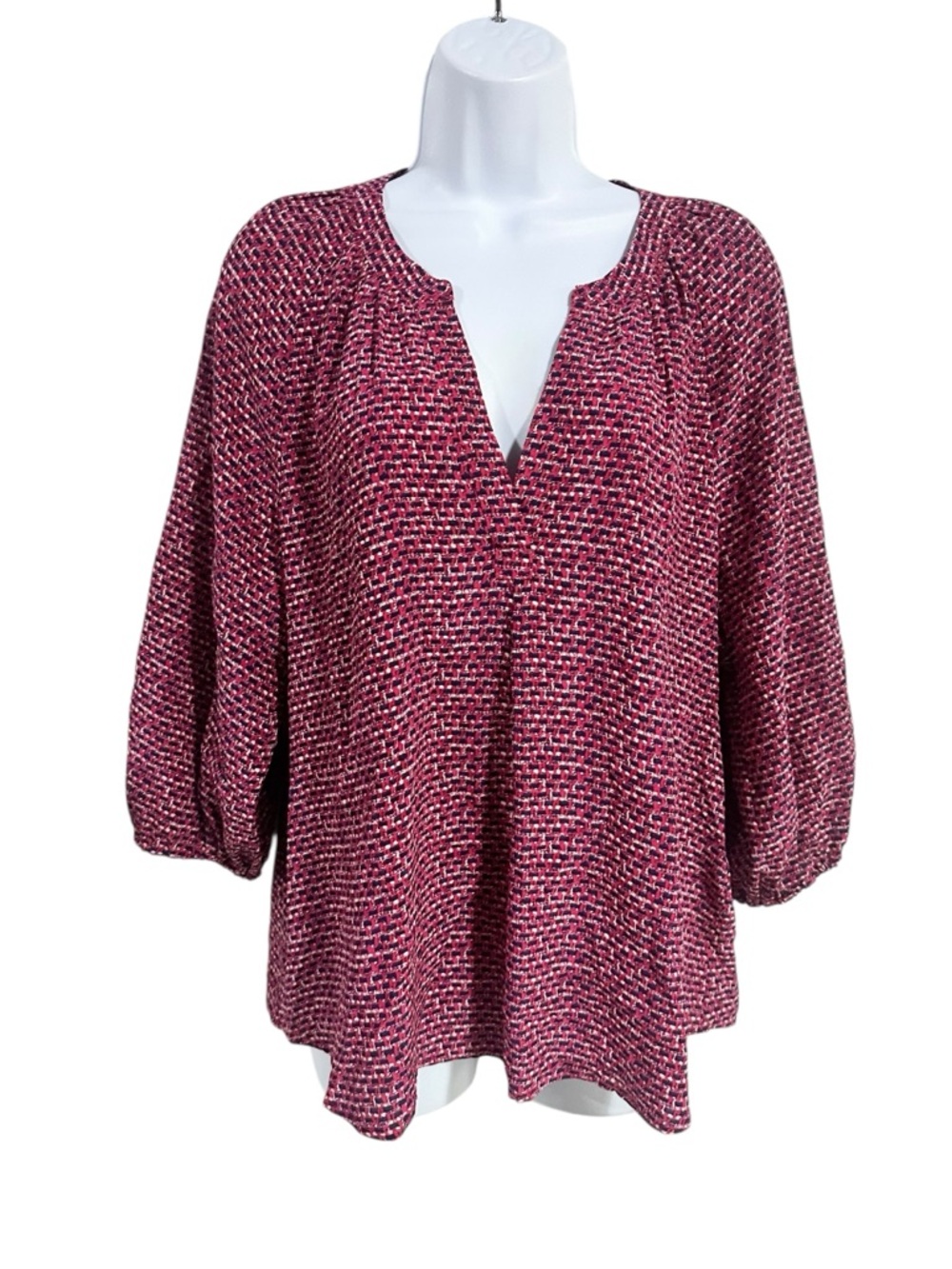 Joie Pink Patterned Silk Split V-Neck Blouse Size… - image 4